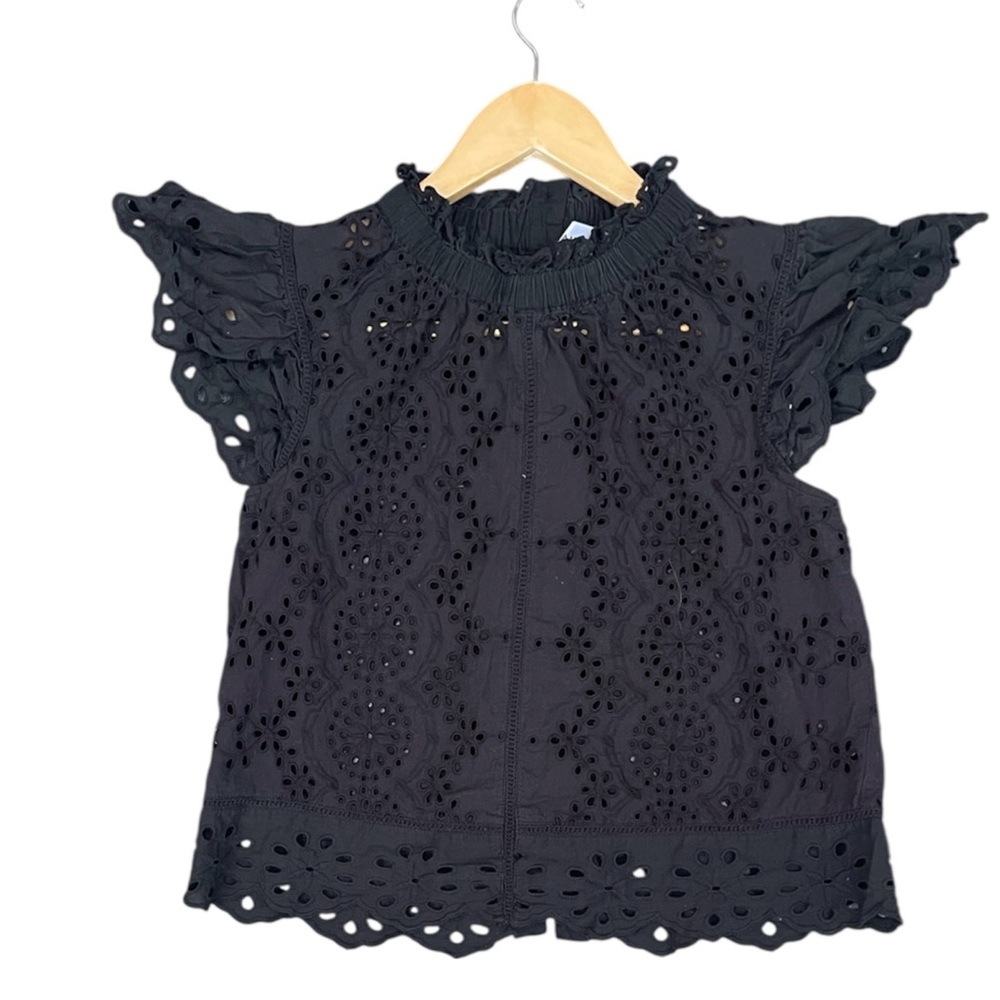 bailey 44 Black Eyelet Ruffle Sleeve Top blouse small